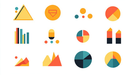 Simple flat business icon set in bright colors and clean lines covering corporate themes such as finance, teamwork and growth isolated on white background. Modern vector style design