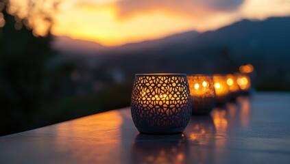 Sunset candle holders on a patio