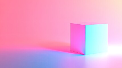 Neon-lit cube display against a gradient background.