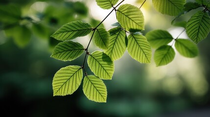 Obraz premium Vibrant Green Leaves Glowing Under Spring Sunlight
