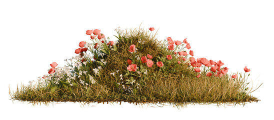 Hills with grass on a transparent background. 3D rendering.	
