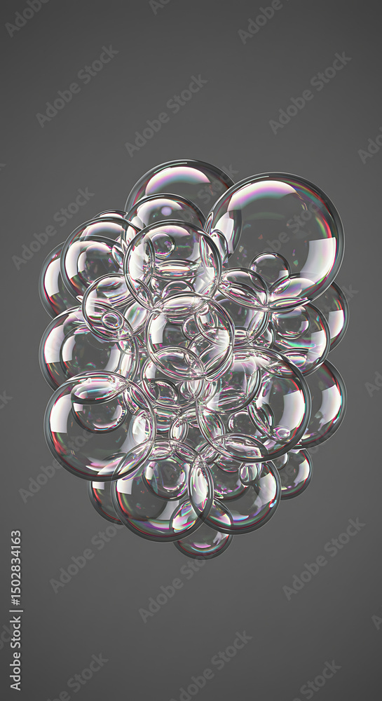 Poster iridescent soap bubbles cluster abstract background macro photography close up view of sparkling