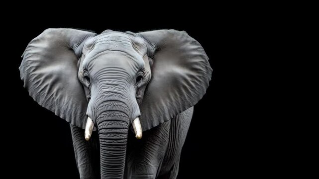 close up of elephant on the black studio background with copy space