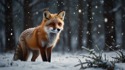 Obraz premium Fox Standing in Snowfall – High Detail Animal Image