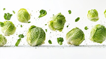 Dynamic Leafy Green Cabbages in Mid-Air Flight