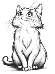 Adorable Kitten Illustration Line Art Drawing of a Cute Cat Looking Up