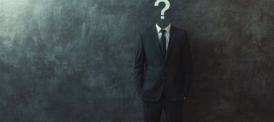 Obraz premium Businessman with a question mark head on textured wall