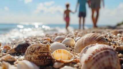 Seashells on the Beach with Family in the Background