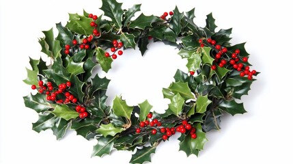 Festive Holly Wreath with Vibrant Red Berries