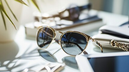Stylish Sunglasses Reflecting Summer Light