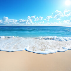 Gentle surf meeting warm horizon at sunset hour high resolution picture