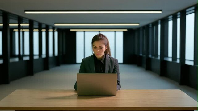 Businesswoman Working Alone in Modern Office
