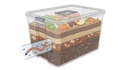Vermicomposting Bin (Worm Farm) with Layers and Earthworms for Education