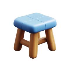 Blue cushioned stool with wooden legs.
