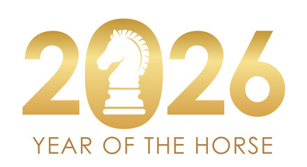 The Year 2026, Year Of The Horse, New Year’s Greeting Symbol. Vector Illustration Isolated On A White Background. 