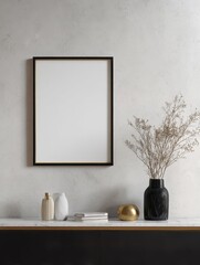 Empty frame on a textured wall with decorative accents.