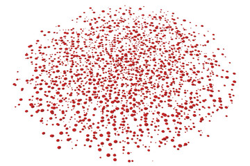 Scattered red blood droplets on a clean white surface — evoking themes of violence, crime, or medical urgency