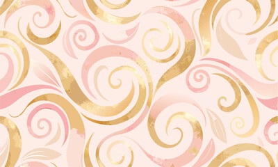 Elegant Gold and Pink Floral Swirls for Greeting Cards or Stationery