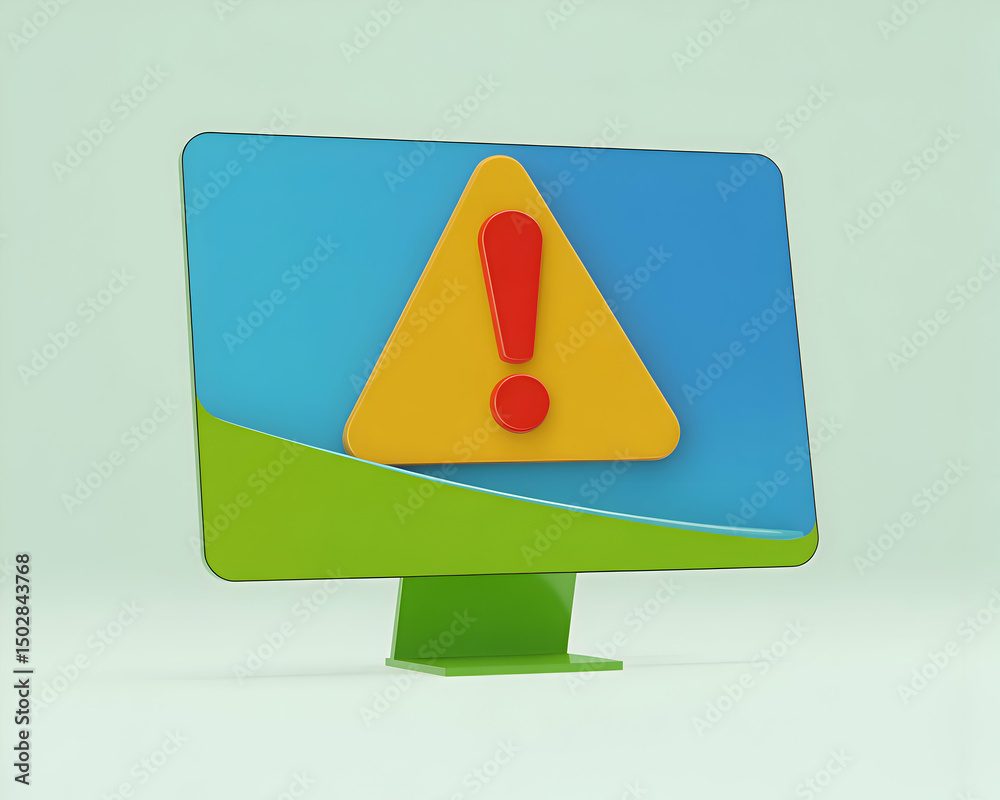 Aufkleber computer screen displaying a yellow warning triangle with an exclamation mark