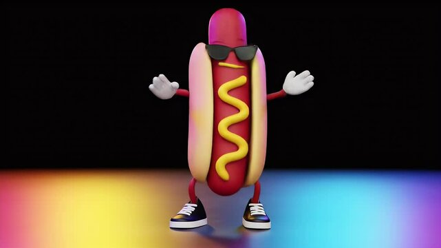 Cool Hot Dog Cartoon Character 3D Render  Fun Food Mascot Design