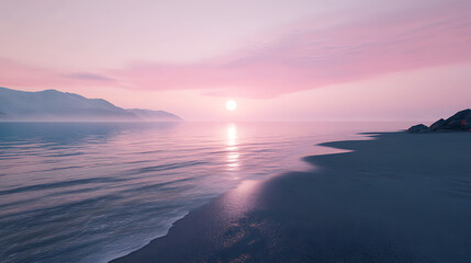 Fototapeta premium Sky glowing above waves and sandy shoreline high resolution picture