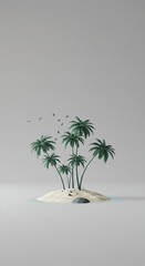 Fototapeta premium Tropical Paradise Minimalist 3D Render of a Small Island with Palm Trees and Birds