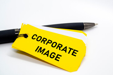 Corporate image label repeated on yellow sticky paper emphasizing reputation and professionalism.