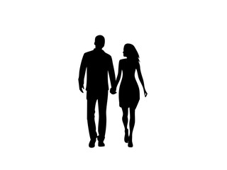 Silhouette Of A Man And Woman Standing Hand In Ha