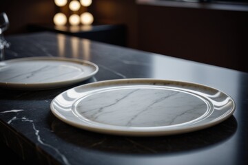 Obraz premium Two white plates sitting on a table, ready for use or display