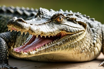 Fototapeta premium A close-up shot of an alligator's open mouth, perfect for use in wildlife or nature-themed projects