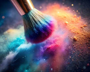 Fototapeta premium Colorful makeup brush and powder explosion