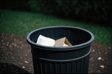 Naklejka premium A trash can with a box inside, possibly containing waste or recyclables