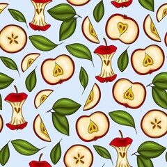 sliced ​​apples and leaves pattern design
