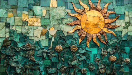Mosaic sun and sunflowers