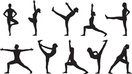 Yoga Poses Silhouette Set – Vector Illustration of Woman in Meditation and Exercise Positions