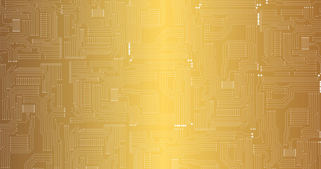 Printed circuit board golden and white computer technology seamless pattern, vector stock illustration