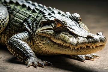 Fototapeta premium A small alligator photographed in a close-up shot, possibly for educational or scientific use