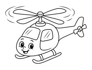Smiling cartoon helicopter, vector coloring illustration for children
