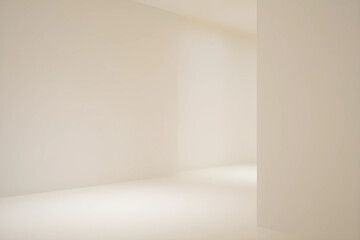 A serene empty room with flawless white walls. Soft ambient light fills the space evenly.