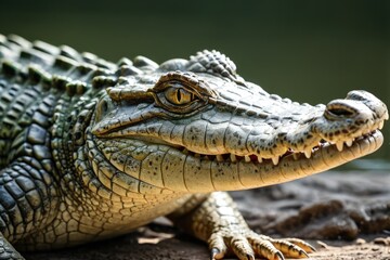 Naklejka premium A close-up view of an alligator's head with its mouth open, suitable for use in wildlife or nature-themed projects