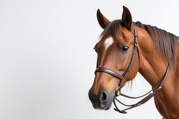Obraz premium A brown horse wearing a bridle on its head