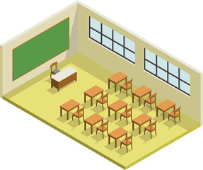 Isometric school classroom interior