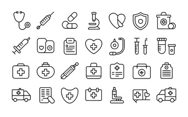 Medical icons set healthcare symbols line art