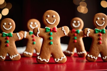 Fototapeta premium A group of gingerbread men stand together, sweet treats for any occasion