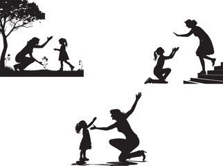 Mother and Daughter High Five Silhouette – Bonding, Parenting, and Family Love