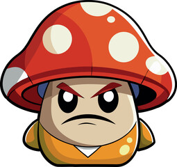 Angry Cartoon Mushroom Character – Fun and Bold Vector Illustration