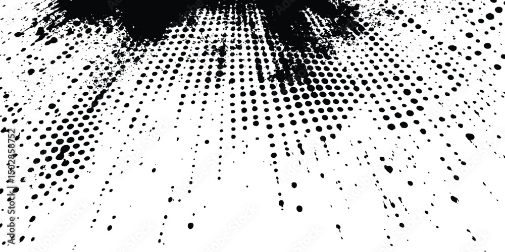 Fototapete  Vector halftone dotted grunge texture. Grunge texture on distress back background. Glitch distorted grange shape. Dust and dots screen print texture.