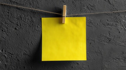 Ultra quality image of bright yellow sticky note for mockup, pinned to a textured black surface, ready for reminders or messages in an office or home setting.