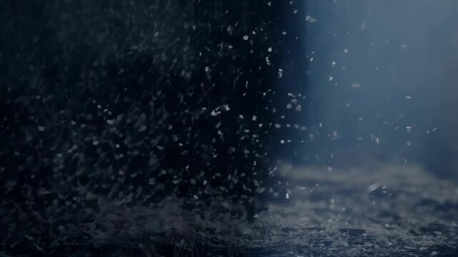 Heavy snowfall falling onto a dark surface at nighttime creating blizzard conditions, abstract view of snow accumulating fast in winter