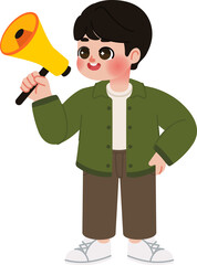 cute boy holding speaker